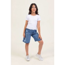 Kız Çocuk Diz Boyu Denim Şort