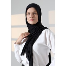 Hazır Pratik Geçmeli Likralı Penye Tesettür Şal - Siyah