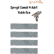 Spreyli Yedek Bez 4'lü, Mikro Fiber Cam Temizleyici, Su Hazneli, Silikonlu, Gri