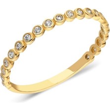 Fasek Gold Gümüş Yüzük - 0.30 Karat Yarım Tur Zirkon Taşlı 925 Ayar Hediye Gümüş Yüzük