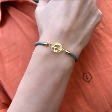 14 Ayar Plakalı Altın I Harfine Özel Kız Çocuk Motifli Gri Ipek Örgülü Hediye BILEKLIK-524HARF