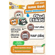 Okul Etiketi Kalem Defter Isimli Etiket Isim Yazılabilen Kedi Temalı - 190 Adet Özel Yeni Tasarım