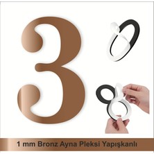 Kapı Daire Numarası 1 mm Bronz Ayna Pleksi Yapışkanlı No - 3 Üç