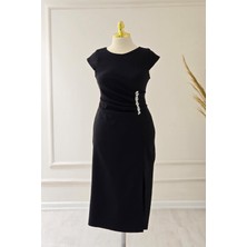 Siyah Beli Taşlı B.beden Midi Abiye 8335