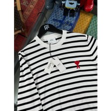 Kalp Logo Detaylı Çizgili Erkek Triko Kazak