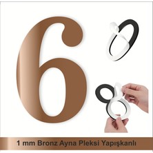 Kapı Daire Numarası 1 mm Bronz Ayna Pleksi Yapışkanlı No - 6 Altı