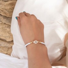 Archin A Harfine Özel Doğal Beyaz Derili Oval Motifli 14 Ayar Altın Plakalı Hediye