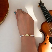 Archin Sonsuz Aşk Temalı 14 Ayar Altın Plakalı Doğal Beyaz Derili Oval Motifli Hediye