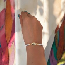 Archin Balmaske Temalı Oval Motifli 14 Ayar Altın Plakalı Doğal Beyaz Derili Hediye