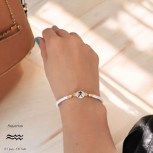 Archin Kova Burçlarına Özel Oval Motifli 14 Ayar Altın Plakalı Doğal Beyaz Derili Hediye