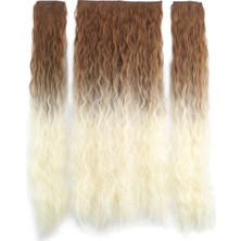 Colezium Fiber Sentetik Kabarık Dalgalı Yarım Ay + 2 Yan Çıt Çıt / Koyu Kumral Platin Ombreli