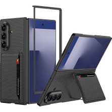 Galaxy Z Fold 7 Suni Deri Arka Yüzey Kartlıklı Kıpta Silikon Kapak