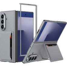 Galaxy Z Fold 7 Suni Deri Arka Yüzey Kartlıklı Kıpta Silikon Kapak