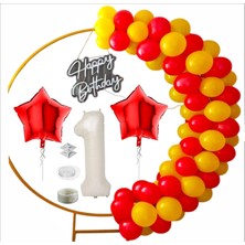 Taraftar Sarı, Kırmızı 20 Adet Balon 2 Adet Yıldız, 1 Yaş Krem Folyo Balon Seti