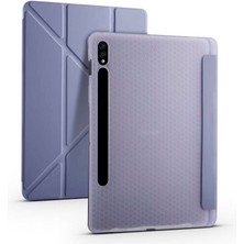 Galaxy Tab S7 Plus T970 Kılıf  Uyumlu Mbfx Tri Folding Kalem Bölmeli Standlı Kılıf-Mor