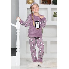 Yeni Sezon Sonbahar/kış Kız Çocuk Penguen Desenli Polar Pijama Takımı 4994