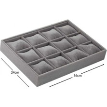 Füme Süet Yastıklı Çekmece Içi Saat ve Takı Kutusu, 34X24 cm