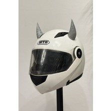 Motor & Motosiklet Gümüş Simli Şeytan Boynuzu Kask Dış Aksesuar