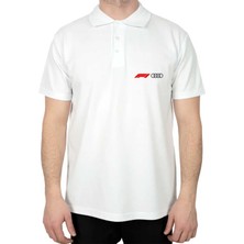 F1 Audi Logo Polo Yaka Beyaz Tişört
