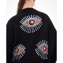 Müslin Renkli  Göz Kimono Bornoz