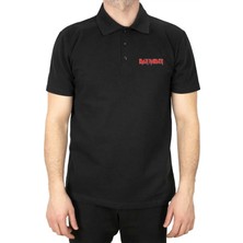Iron Maiden Red Text Polo Yaka Siyah Tişört