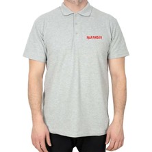 Iron Maiden Red Text Polo Yaka Gri Tişört