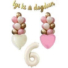 6 Yaş Kız Doğum Günü Konsepti Retro Krem Rakam Iyi Ki Doğdun Bannerlı Balon Zinciri Seti