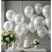 Inci Beyaz Sedefli Beyaz Balon 12 Inç Metalik Beyaz 20 Adet