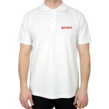 Iron Maiden Red Text Polo Yaka Beyaz Tişört