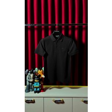 Metal Plaka Logo Detaylı Siyah Erkek Polo T-Shirt