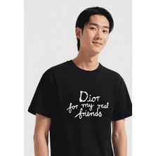 Nakış Yazı Detaylı Siyah Erkek T-Shirt Nw