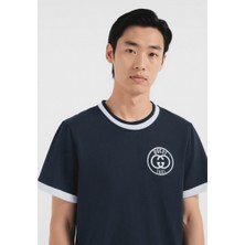 1921 Nakış Logo Detaylı Mavi Erkek T-Shirt Nw