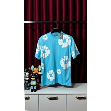 Oversize Baskı Detaylı Mavi Erkek T-Shirt