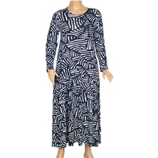 Barem Kadın Funda Belden Basene Büzgülü Penye Lacivert Elbise D56