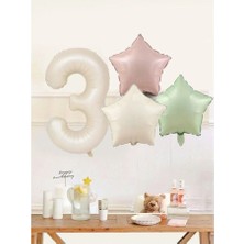Yeşil Pembe Krem Yıldız Folyo Balon Krem Rakam Folyo Balon Doğum Günü Balon Seti