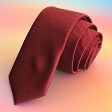 Bordo Kendiden Çizgili Sade Ince Moda Slim Kravat