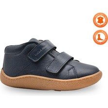 Troms Çift Cırtlı Hakiki Deri Anatomik Taban Erkek Çocuk Barefoot Bot Lacivert