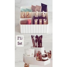 2’li Beyaz Makyaj Organizer ve Fırçalık Köşe Seti, Düzenli ve Şık Kullanım