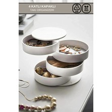 Dört Katlı Dönen Takı ve Aksesuar Organizer, Beyaz, 360 Derece Kullanım