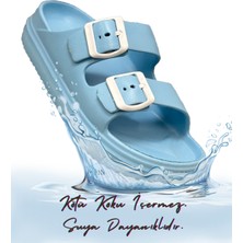 Sermoda Çift Toka Hafif Eva Yazlık Plaj Terliği Havuz Terliği Lavabo Terliği Bebe Mavi