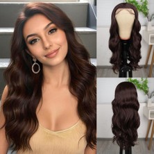 Kapsulavm Kahve Karamel Fiber Sentetik Geniş Dalgalı Tül Peruk