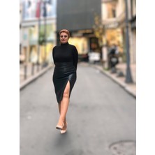 Önden Yırtmaçlı Deri Etek