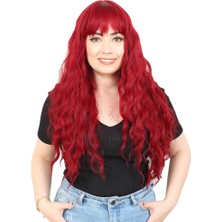 Kapsulavm Perçemli Uzun Su Dalgası Fiber Sentetik Peruk - Kızıl