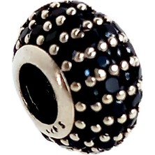 Keskin Gümüş 925 Ayar Gümüş Kafes Disk Tasarım Siyahı Zirkon Taşlı Pan Uyumlu Kadın Charm Doğum Günü Hediye