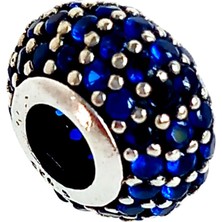 Keskin Gümüş 925 Ayar Gümüş Kafes Disk Tasarım Mavi Zirkon Taşlı Pan Uyumlu Kadın Charm Doğum Günü Hediye