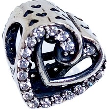 Keskin Gümüş Gümüş Işıltılı  Kafes Kalp  Pan Tasarım Bileklik Uyumlu Kadın Charm 2 Sevgililer Günü Hediye