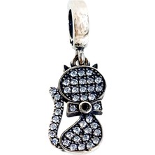 Keskin Gümüş Gümüş Işıltılı Pembe Kedi Pan Tasarım Bileklik Uyumlu Kadın Charm 1 Sevgililer Günü Hediye