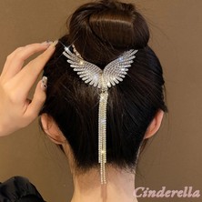 Peri Kanatlı Sallantılı Kristal Taşlı Kadın Yaylı Saç Topuz Tokası Metal Gold - Trend Topuz Toka