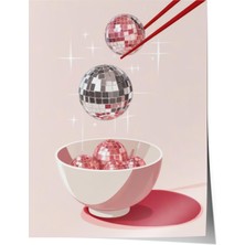 Çerçevesiz Poster, Üçlü Tatlı Kup – Pembe Arka Plan, Mutfak Dekoru Poster No: 109444