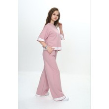 Kız Çocuk %100 Pamuk Kısa Kollu Garnili Truvakar Kol 2 Iplik Alt&üst Eşofman TAKIMI-285-EŞT-0011